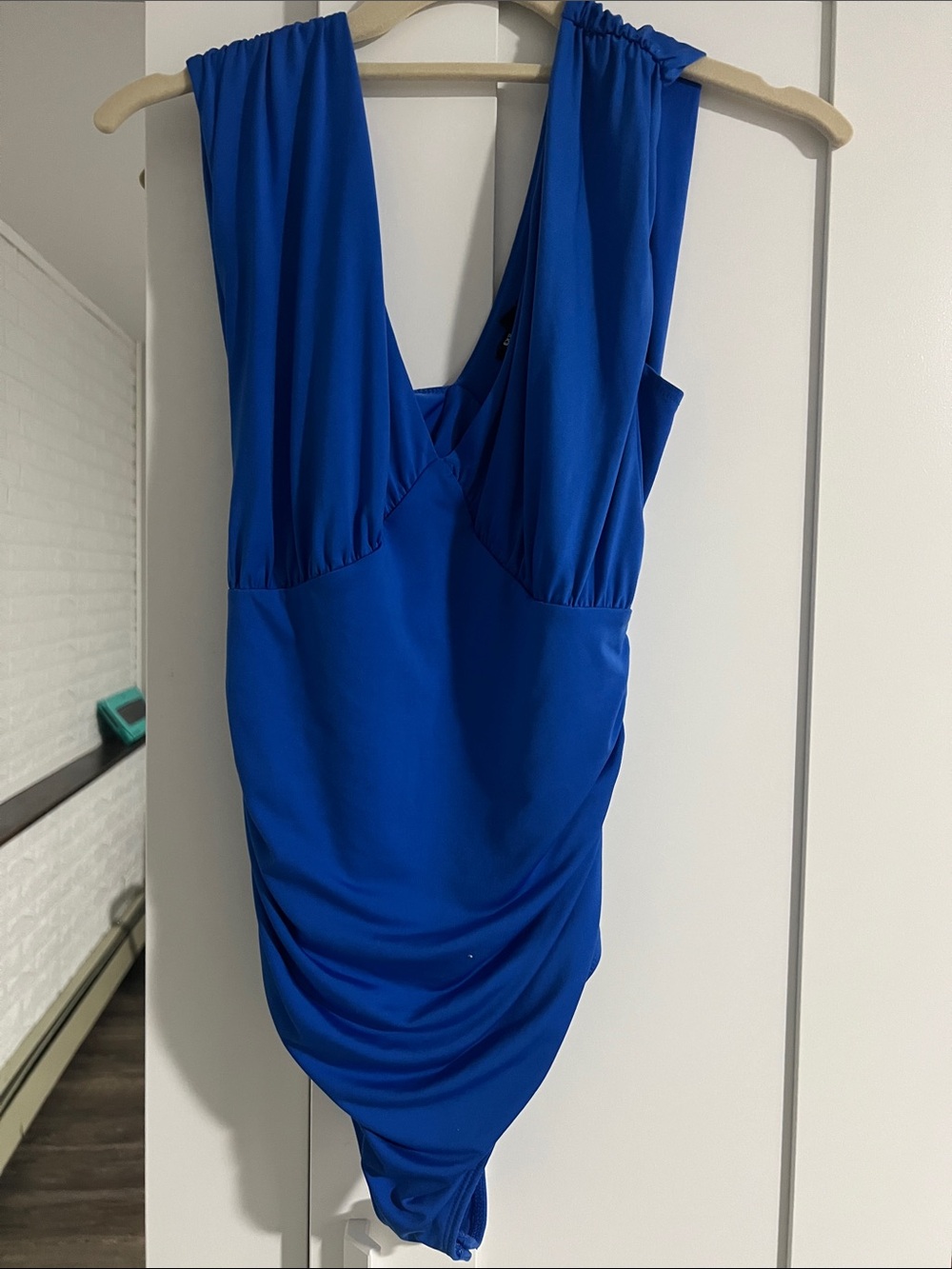 Express Women's Royal Blue V-Neck Draped Tank Top